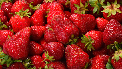 Strawberry. Fresh berries macro. Fruit background. Top view.