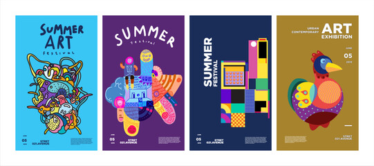 Fototapeta premium Summer Festival Art and Culture Colorful Illustration Poster. Illustration for Summer, event, website, landing page, promotion, flyer, digital and print.