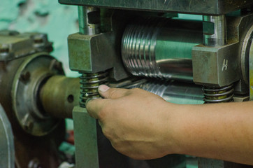 jewelry metal rolling on shafts. Close UP