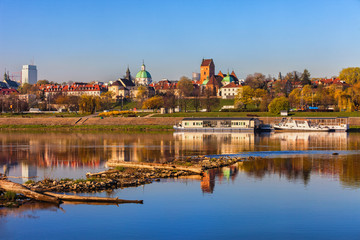 Fototapeta na wymiar Warsaw River View With New Town Skyline