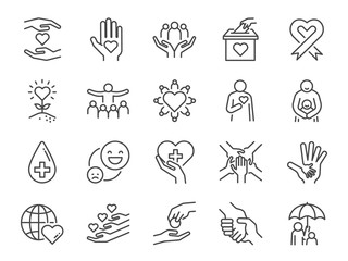 Charity line icon set. Included icons as kind, care, help, share, good, support and more. - obrazy, fototapety, plakaty