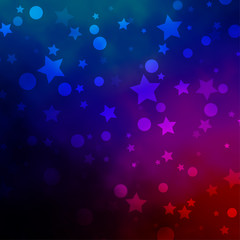 Dark Blue, Red vector background with circles, stars.