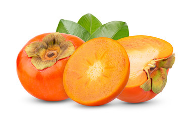 fresh ripe persimmons isolated on white background. full depth of field