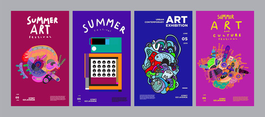 Fototapeta premium Summer Festival Art and Culture Colorful Illustration Poster. Illustration for Summer, event, website, landing page, promotion, flyer, digital and print.