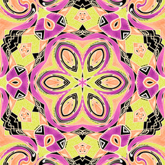 Fototapeta premium Seamless mandala kaleidoscope circle bright summer pattern