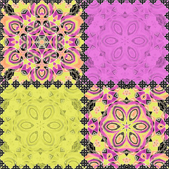 Seamless patchwork geometrical shapes contrast ornamental pattern