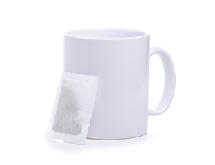 herbal tea bags cup on white background isolation