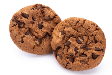 Chocolate chip cookies isolated on white background. Sweet biscuits. Homemade pastry.