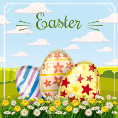 Fototapeta na wymiar Easter card with eggs and flowers. Vector illustration EPS10