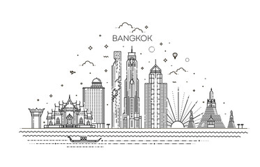 Fototapeta premium Tajlandia i atrakcje turystyczne Bangkoku. Wektor