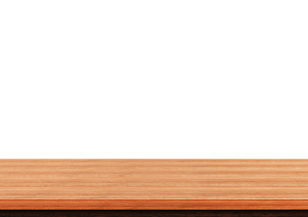 Empty white wood table top isolated on white background