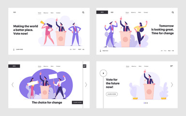 Voting and Election Website Landing Page Concept, Pre-election Campaign, Promotion and Advertising of Candidate. Debating, Political Discussion, Web Page. Cartoon Flat Vector Illustration, Banner