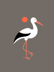 Stork on a grey background