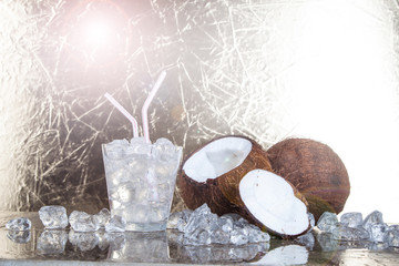 tropical coconut with ice cubes
