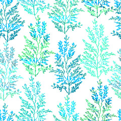 Vector seamless background with colorful watercolor illustration of herbs, plants and flowers. Can be used for wallpaper, pattern fills, web page, surface textures, textile print, wrapping paper