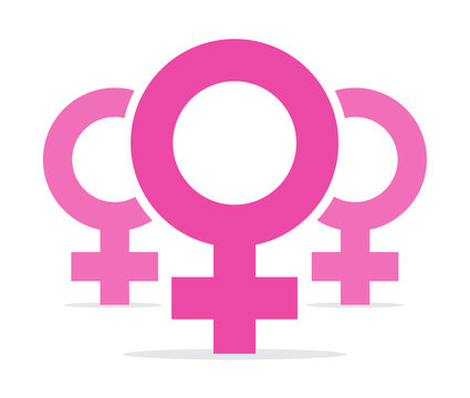 Pink Female Icons Illustration on White Background. Flat Vector Woman Gender Symbol