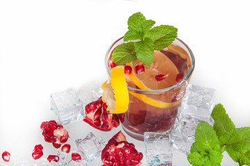 summer drink of pomegranate, lemon, mint with ice