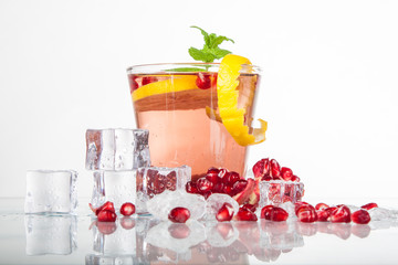 summer drink of pomegranate, lemon, mint with ice