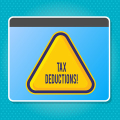 Obraz premium Handwriting text writing Tax Deductions. Conceptual photo Reduction on taxes Investment Savings Money Returns