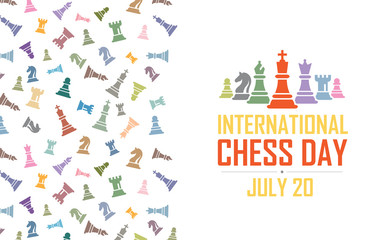 International Chess Day Vector Illustration on Light Background. King Queen Bishop Knight Rook Pawn