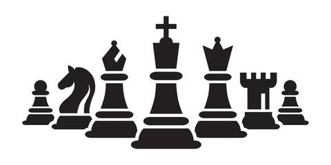 Chess Figures Pieces Team Vector Illustration. Silhouettes of Chess Pieces.
