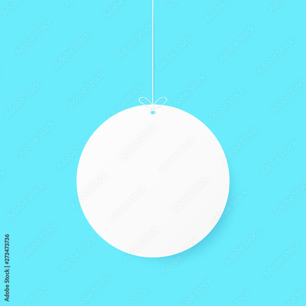 Poster paper art with cirlce shape on blue sky. copy space. speech bubble, white and grey blank hanging. mo
