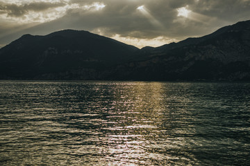 Dramatic sunset over Garda Lake in Italy