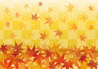 紅葉　金色　秋　市松　麻の葉　背景