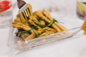 vegan gluten-free  marinated asparagus with chives