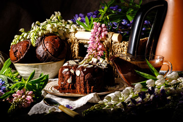 Chocolate muffin with crushed nuts / homemade