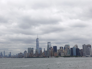 Beautiful New York high-rise buildings and Manhattan River