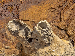 In the Danakilian depression of various fumaroles, steam emerges and water flows out. Ethiopia
