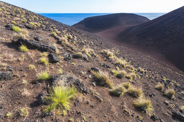 Scenic seascape with Capelinhos Volcano in Faial Island, Azores, Portugal