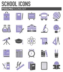 School related icons set on background for graphic and web design. Simple illustration. Internet concept symbol for website button or mobile app.