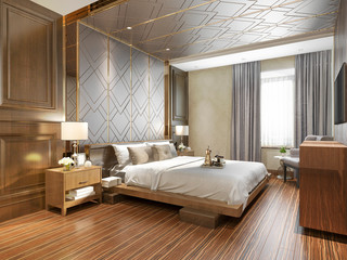 3d rendering beautiful luxury bedroom suite in hotel with tv