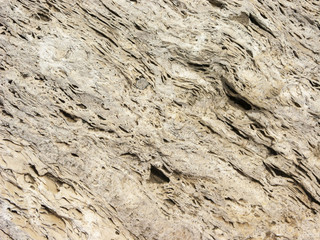 Typical detail of an ancient wall of an Italian house in Rimini, on the Adriatic coast, made of hand-carved stones.