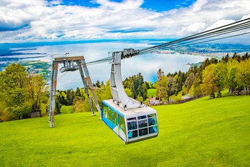The Pfänder Cable car overlooking Lake Constance. Below is the Austrian town of Bregenz. With its...