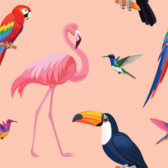 Tropical birds pattern. Vector seamless texture.