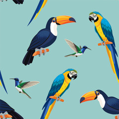 ПечатьTropical birds pattern. Vector seamless texture.
