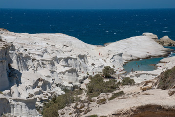 Obraz premium Milos Island, Cyclades islands / Greece 2018: Sarakiniko beach at the beautiful island of Milos