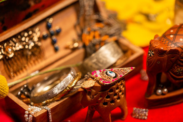 Jewellery arranged with wooden Elephants
