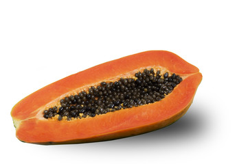 Fresh ripe papaya ,leaf and seed on white background with selective focus.