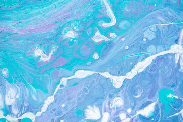 Beautiful background of liquid acrylic in blue, green and white on canvas