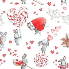 Behang Aquarel prints Schattig konijn. Naadloze patroon met konijn. Aquarel achtergrond