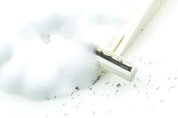 Dirty white shaver on white background.