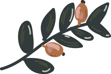 Flat modern floral foliage illustration on the white isolated background. Abstract shapes.