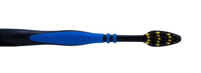 Toothbrush with a black and blue handle on a white background