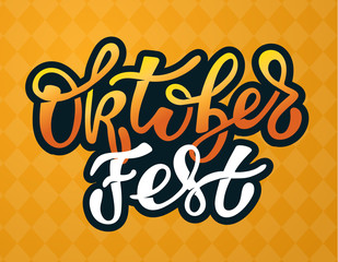 Oktoberfest logotype. Beer Festival vector banner. Illustration of Bavarian festival design on blackboard with floral wreath. Blue, white lettering typography for logo, poster, card, postcard