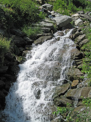 mountain streem making ist way through wooded hills