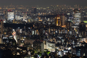 Obraz premium Streets of Night Tokio from Above with majic nightlights all around.